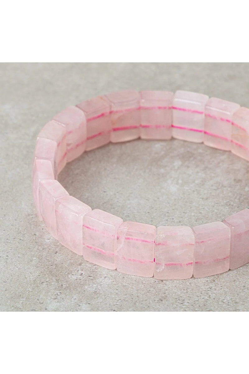 Pembe Kuvars (Gül Kuvars) Doğal Taş Kare Kesim Geniş Kesim Bileklik