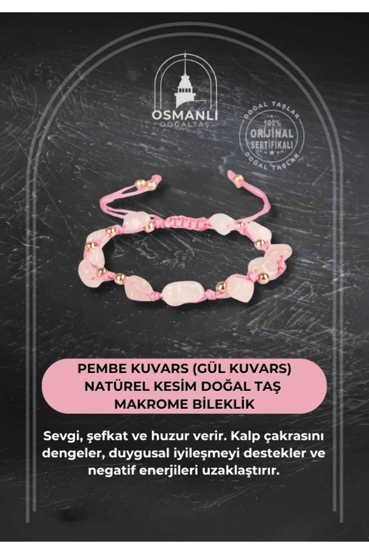 Pembe Kuvars (Gül Kuvars) Natürel Kesim Doğal Taş Makrome Bileklik