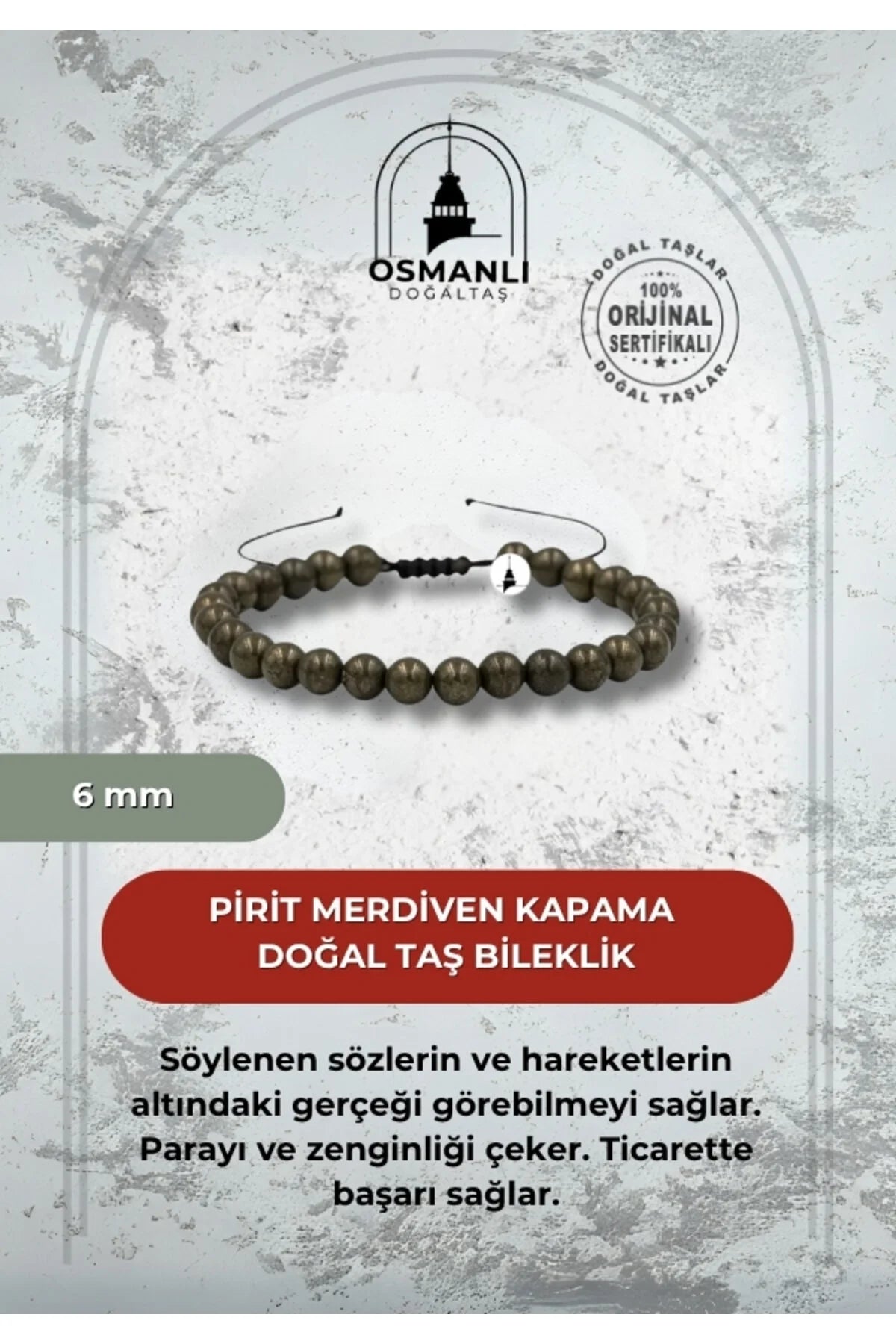 Pirit 6mm Merdiven Kapama Doğal Taş Bileklik