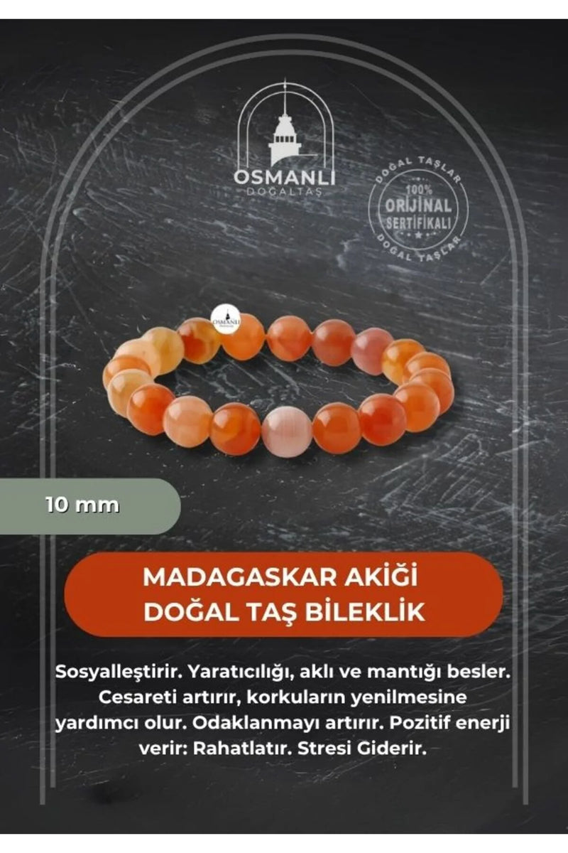 Madagaskar Akiği 10mm Doğal Taş Bileklik
