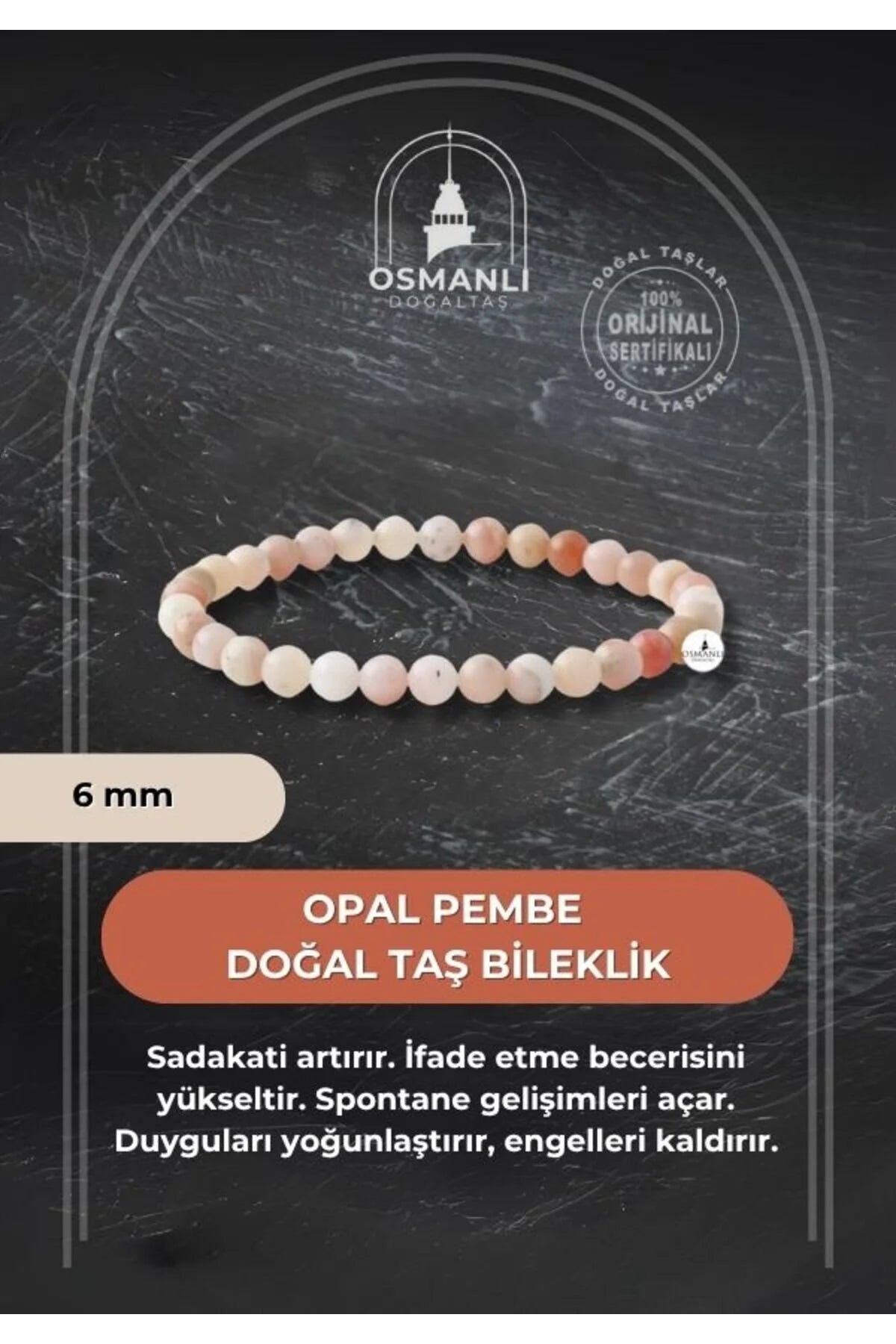 Opal Pembe 6mm Doğal Taş Bileklik