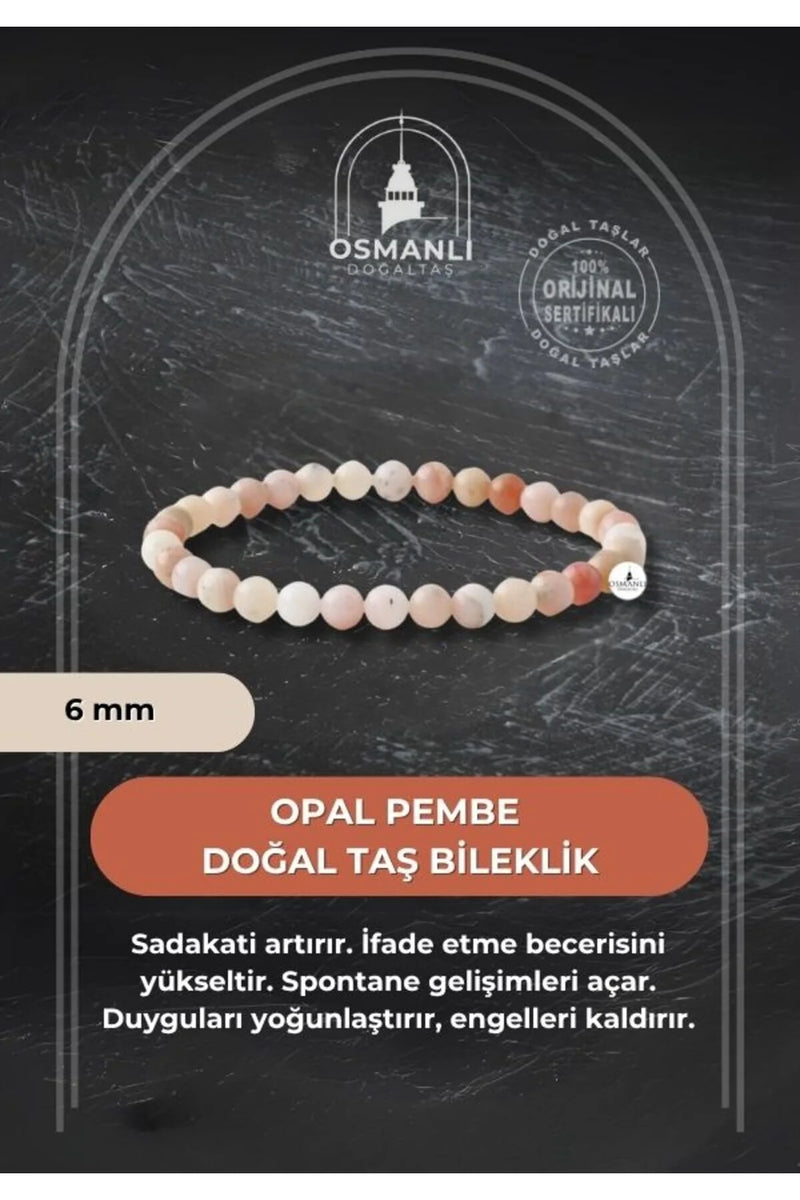 Opal Pembe 6mm Doğal Taş Bileklik