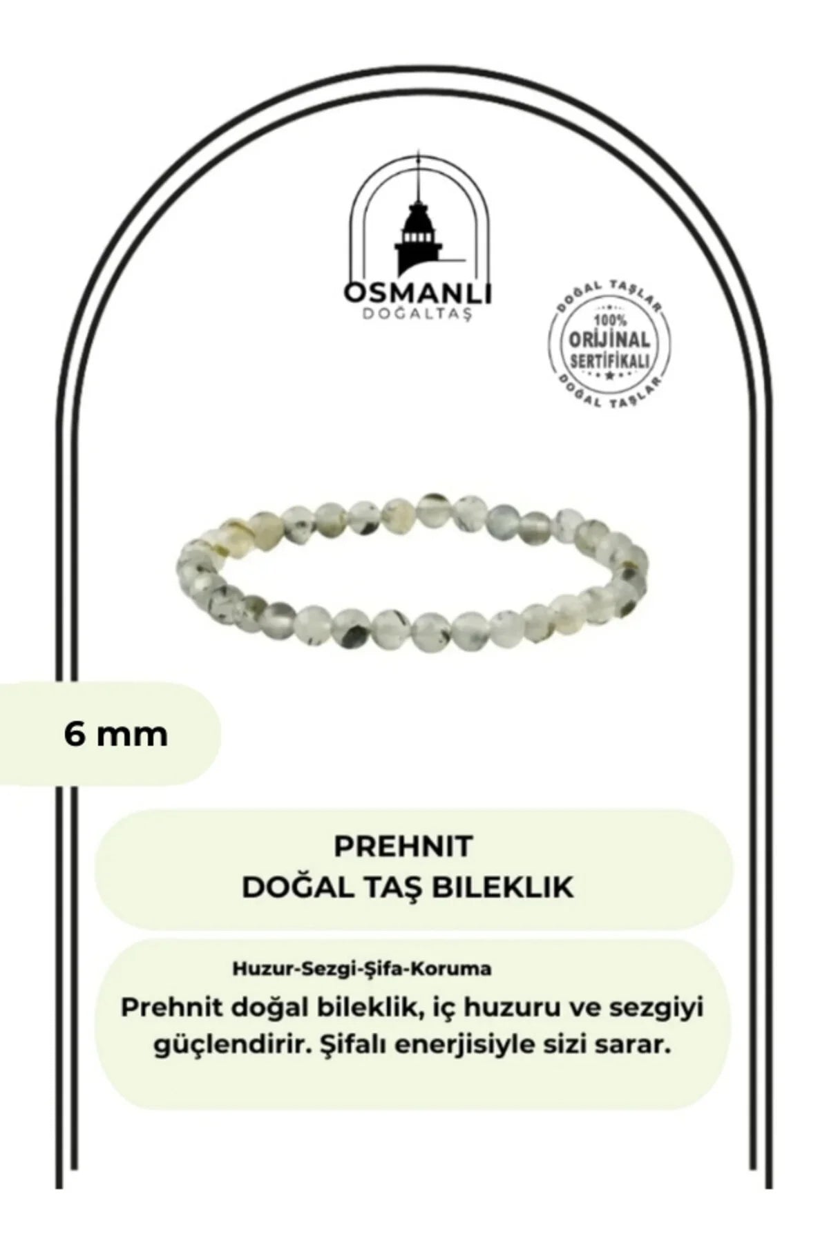 Prehnit 6mm Doğal Taş Bileklik