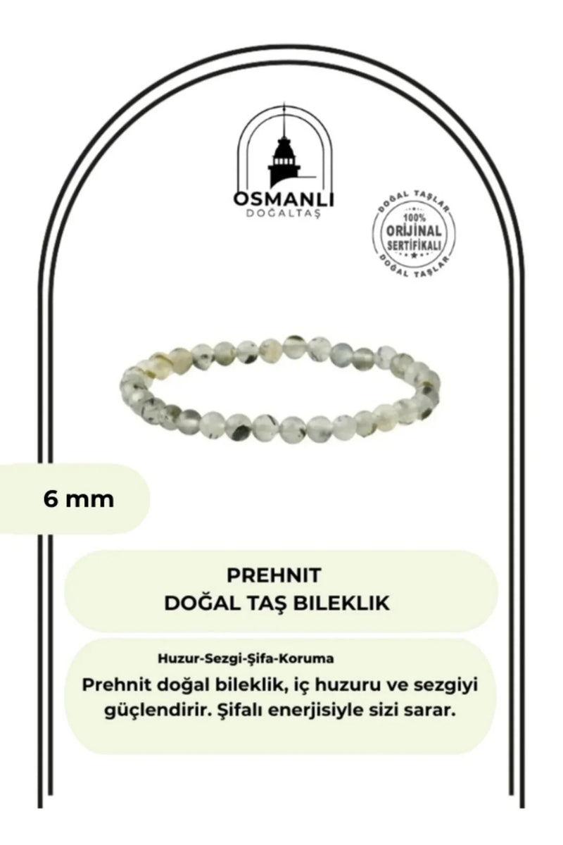 Prehnit 6mm Doğal Taş Bileklik