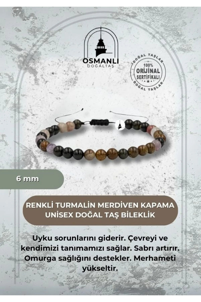 Renkli Turmalin 6mm Merdiven Kapama Doğal Taş Bileklik