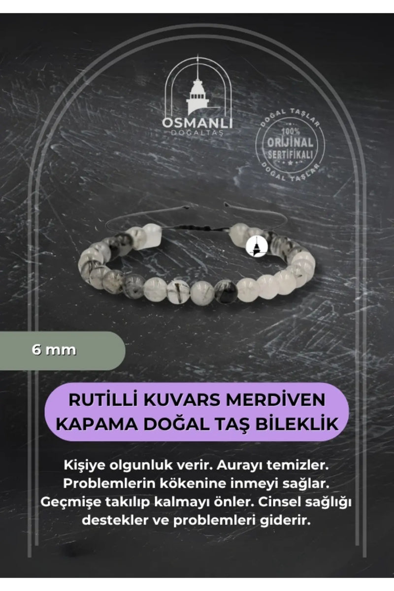 Rutilli Kuvars 6mm Merdiven Kapama Doğal Taş Bileklik