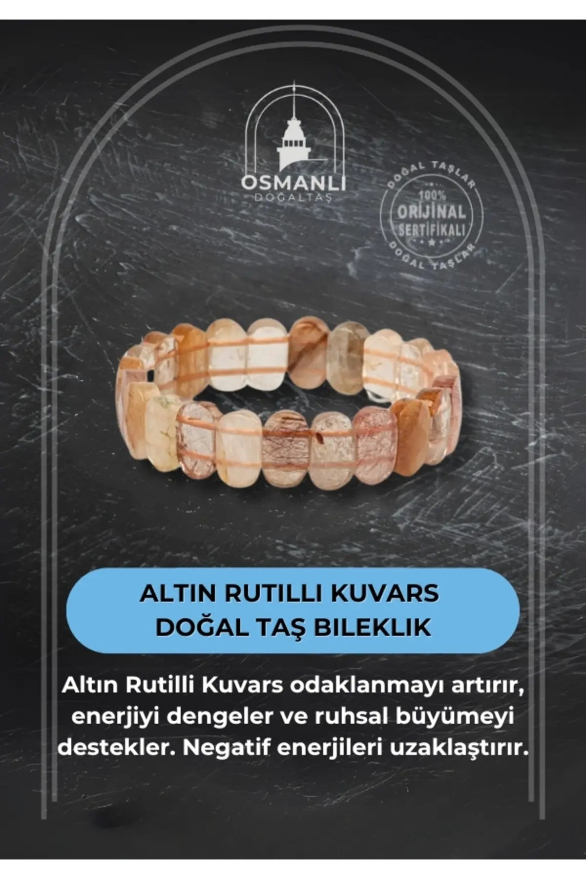 Rutilli Kuvars Doğal Taş Geniş Kesim Bileklik