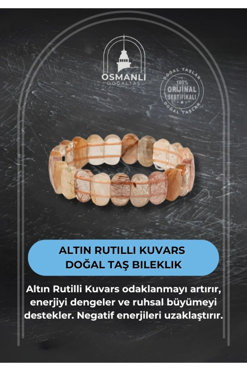 Rutilli Kuvars Doğal Taş Geniş Kesim Bileklik