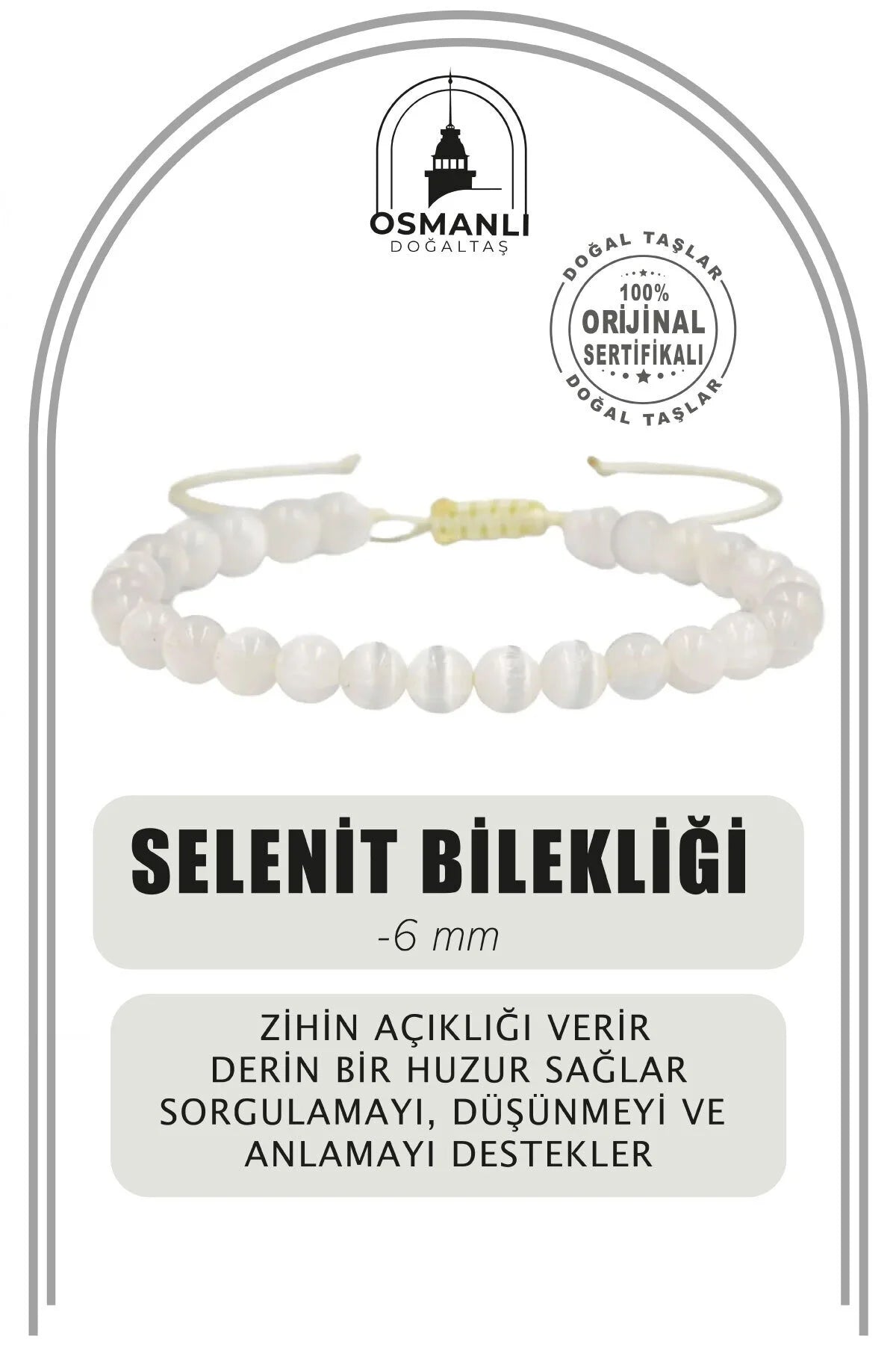 Selenit 6mm Merdiven Kapama Doğal Taş Bileklik