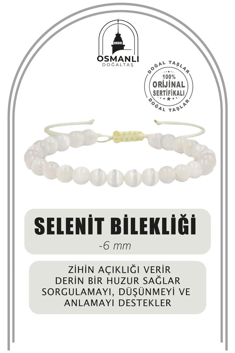 Selenit 6mm Merdiven Kapama Doğal Taş Bileklik