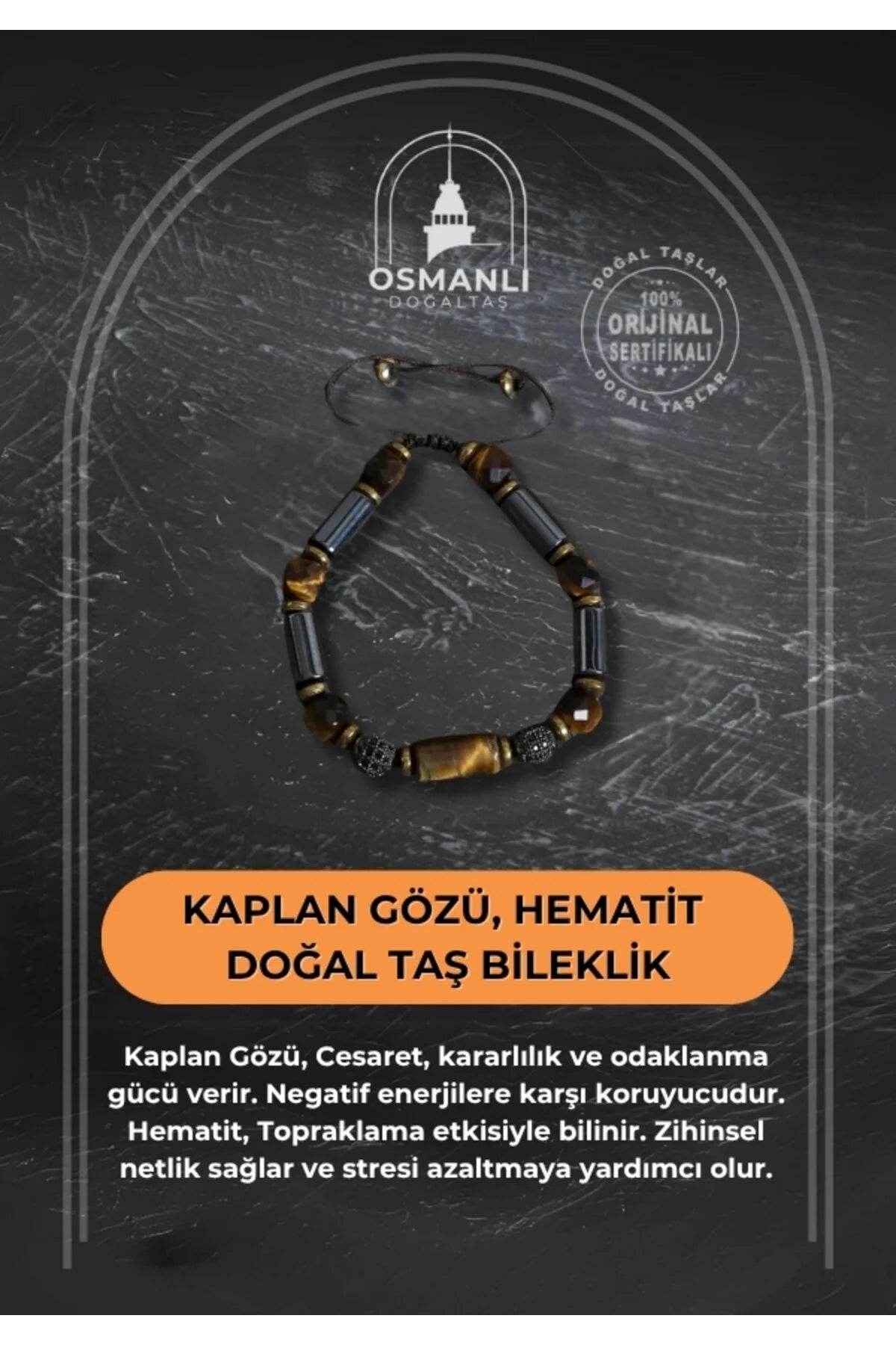 Sertifikalı Kaplan Gözü ve Hematit Doğal Taş Bileklik