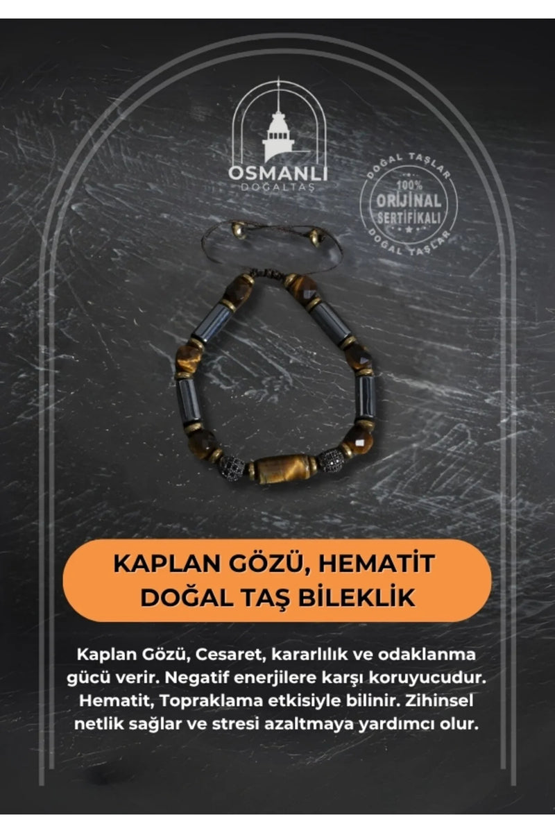 Sertifikalı Kaplan Gözü ve Hematit Doğal Taş Bileklik