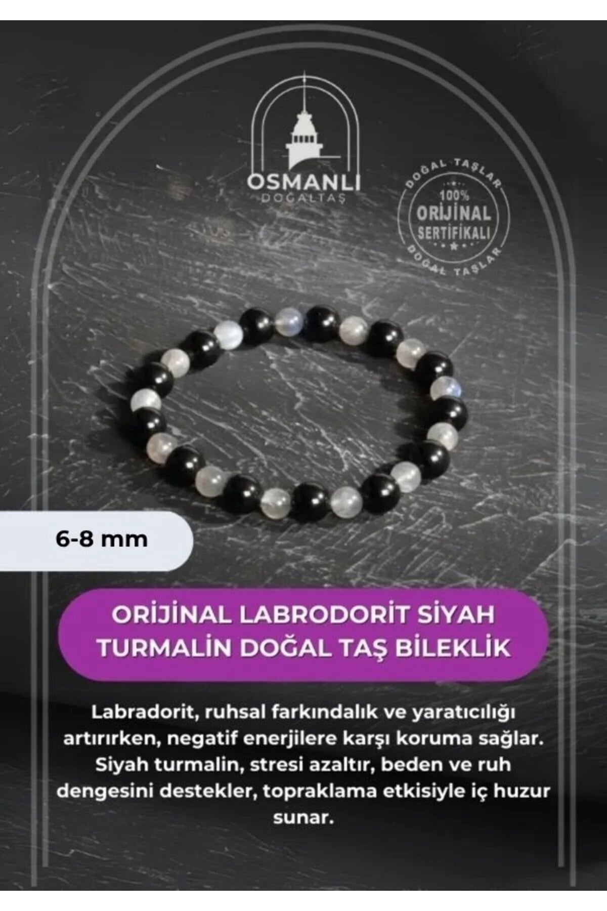 Sertifikalı Orijinal Labrodorit Siyah Turmalin Doğal Taş Bileklik