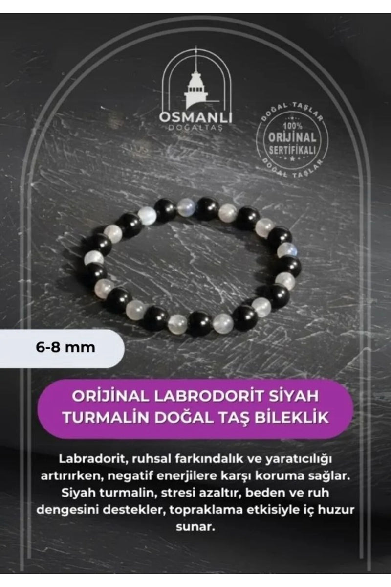 Sertifikalı Orijinal Labrodorit Siyah Turmalin Doğal Taş Bileklik
