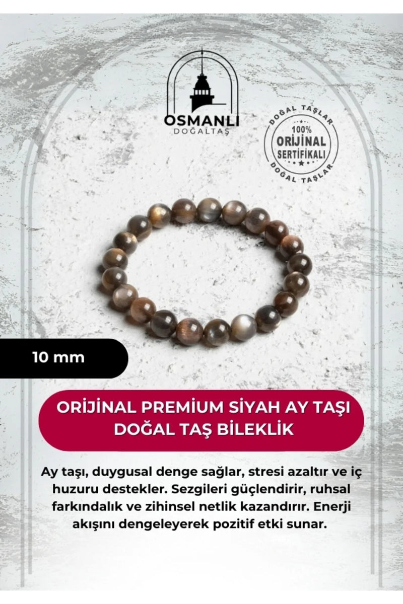Sertifikalı Orijinal Premium Siyah Ay Taşı Doğal Taş Bileklik
