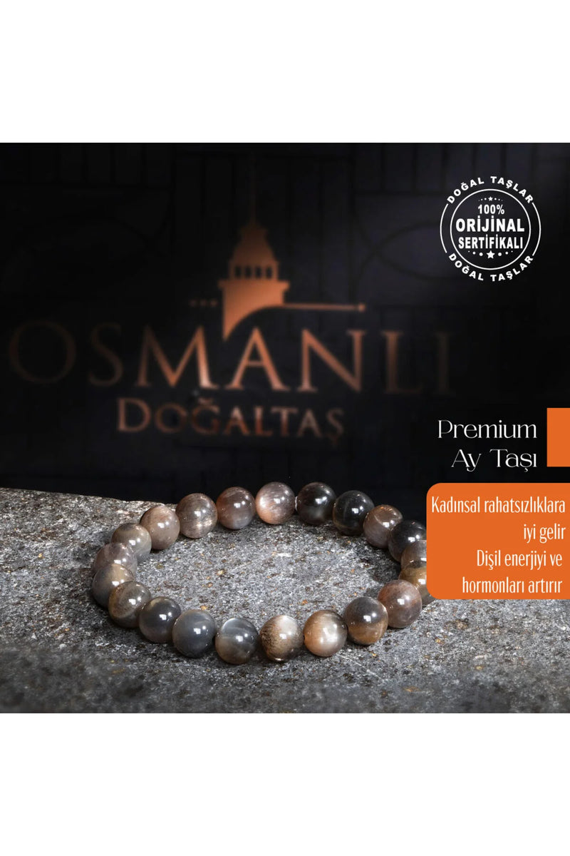 Sertifikalı Orijinal Premium Siyah Ay Taşı Doğal Taş Bileklik