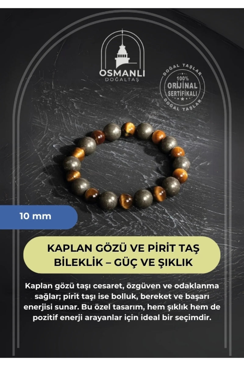 Sertifikalı Osmanlı Kaplan Gözü ve Pirit Taş Bileklik – Güç ve Şıklık