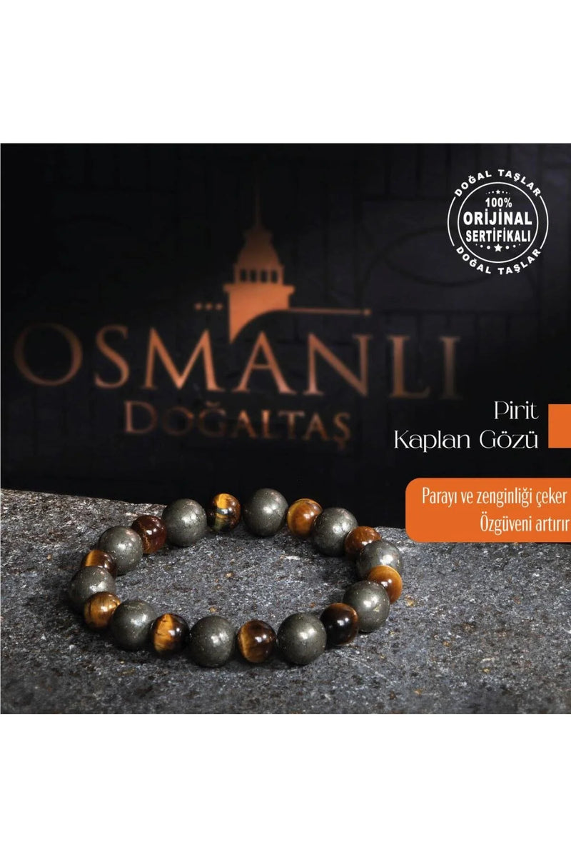 Sertifikalı Osmanlı Kaplan Gözü ve Pirit Taş Bileklik – Güç ve Şıklık