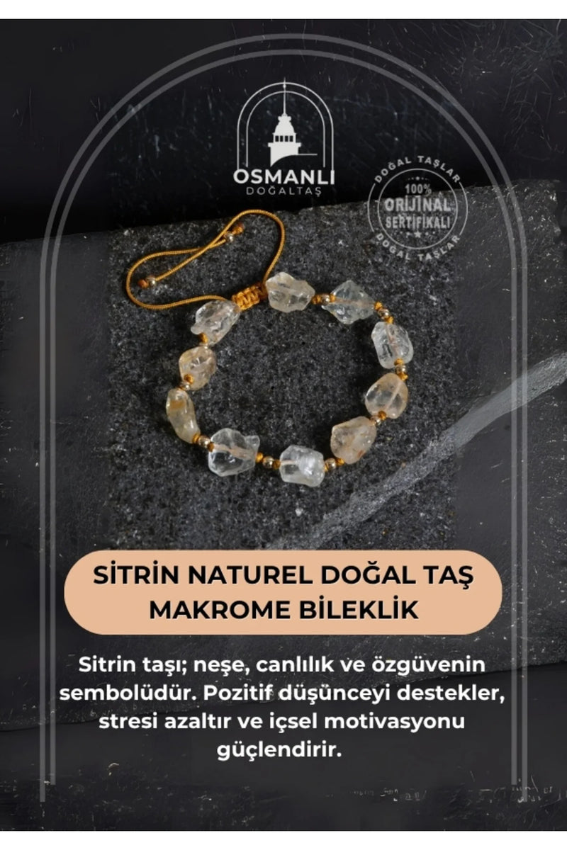 Sertifikalı Sitrin Naturel Doğal Taş Makrome Bileklik