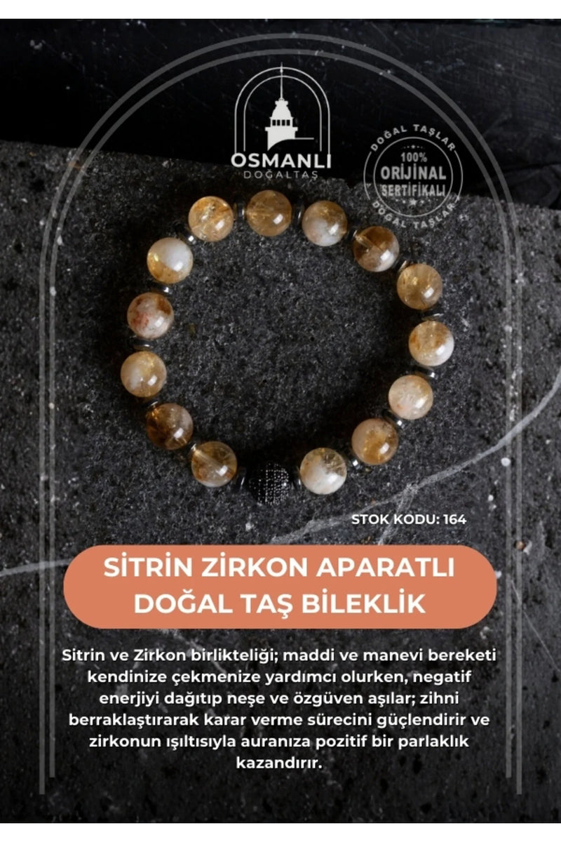 Sertifikalı Sitrin Zirkon Aparatlı Doğal Taş Bileklik (SK:164)