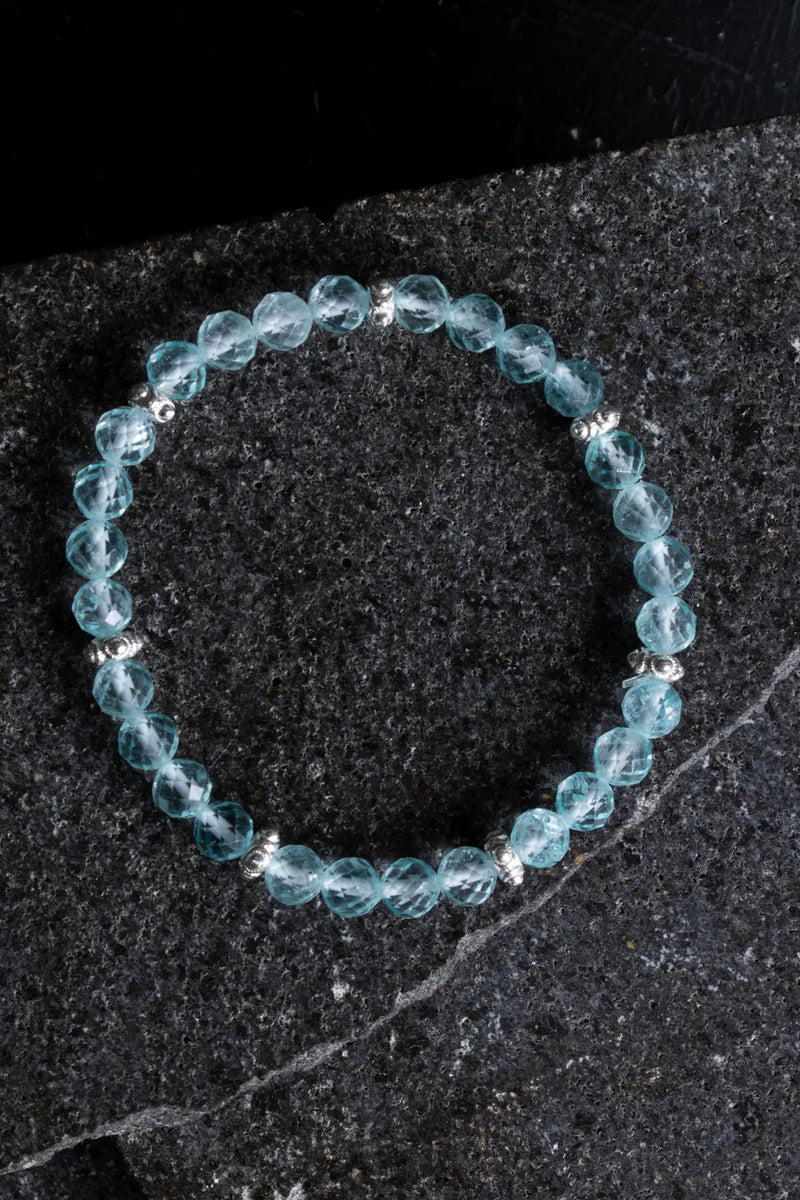 Sertifikalı Topaz Gümüş Aparatlı Doğal Taş Bileklik- 6mm (SK:167)