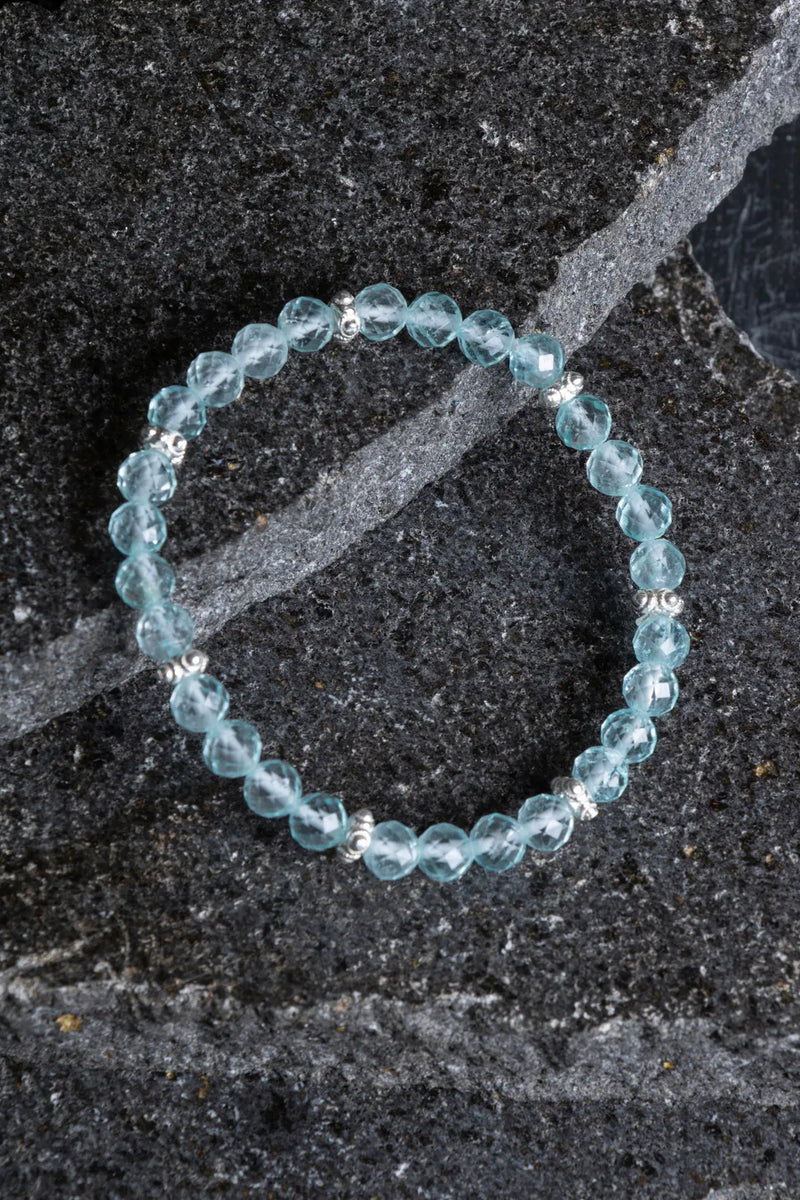 Sertifikalı Topaz Gümüş Aparatlı Doğal Taş Bileklik- 6mm (SK:167)