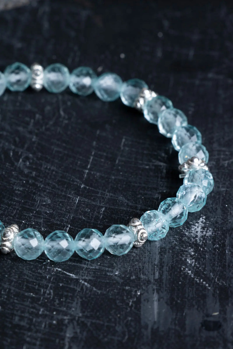 Sertifikalı Topaz Gümüş Aparatlı Doğal Taş Bileklik- 6mm (SK:167)