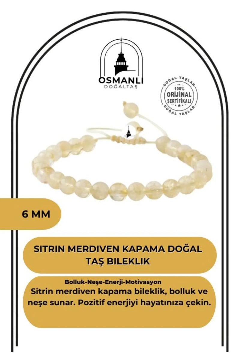 Sitrin 6mm Merdiven Kapama Doğal Taş Bileklik