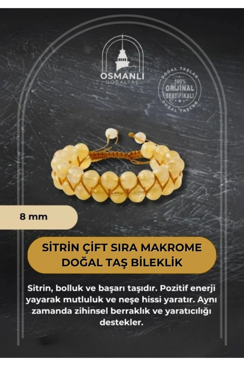Sitrin 8mm Çift Sıra Makrome Doğal Taş Bileklik