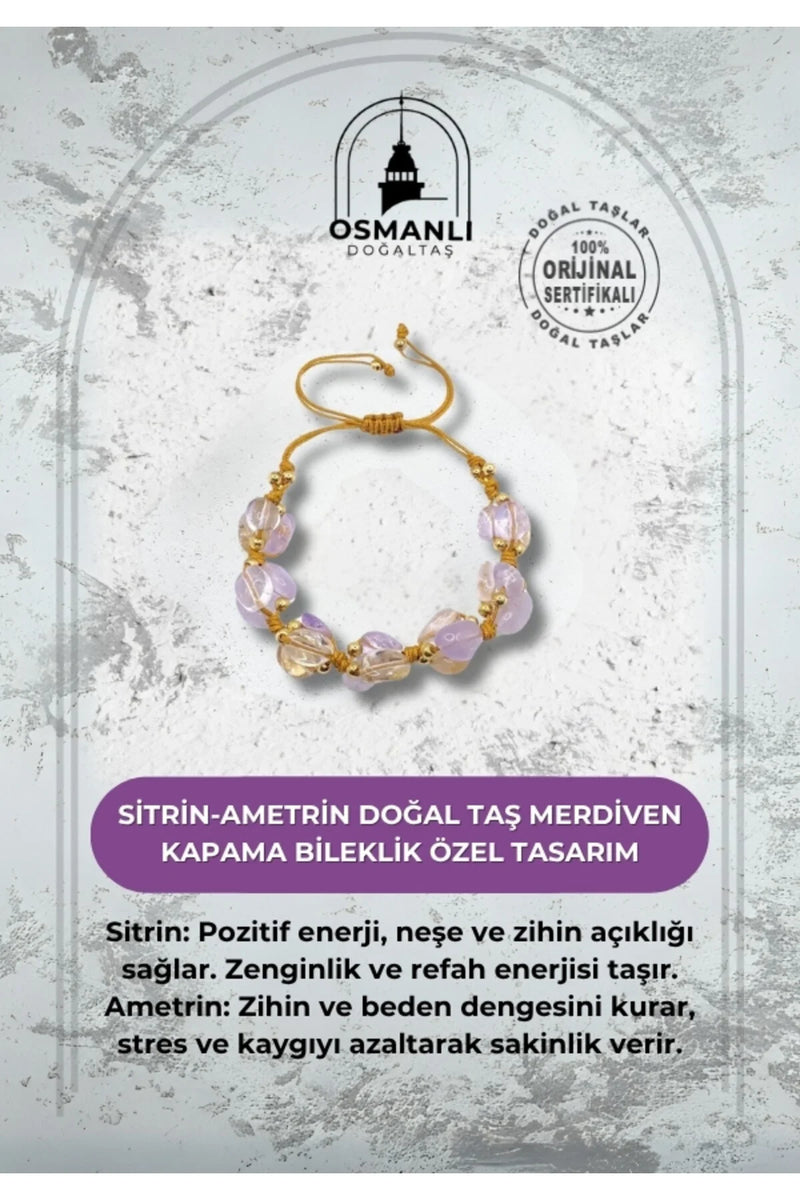 Sitrin-Ametrin Doğal Taş Merdiven Kapama Naturel Kesim Bileklik