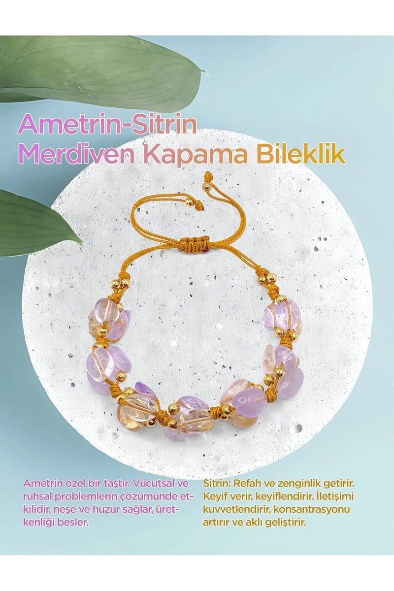 Sitrin-Ametrin Doğal Taş Merdiven Kapama Naturel Kesim Bileklik