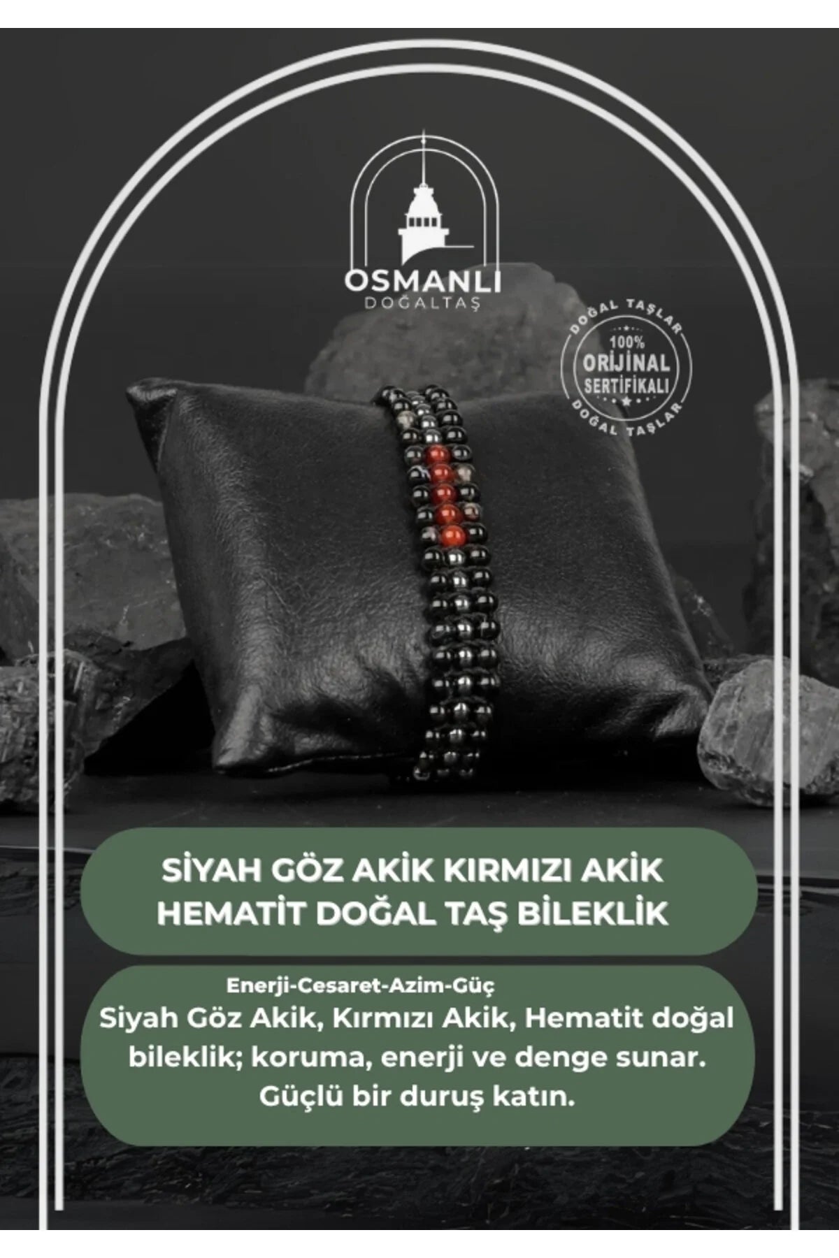 Siyah Göz Akik-Kırmızı Akik-Hematit Doğal Taş Bileklik