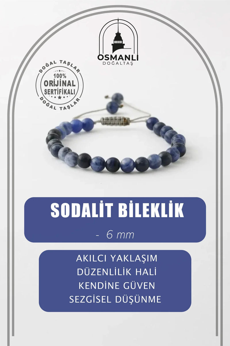 Sodalit 6mm Merdiven Kapama Doğal Taş Bileklik