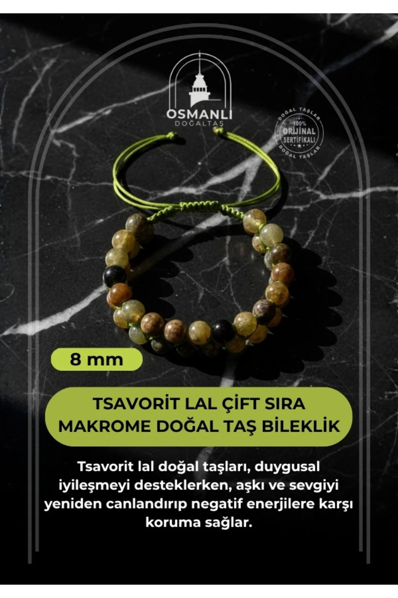Tsavorit Lal 8mm Çift Sıra Makrome Doğal Taş Bileklik