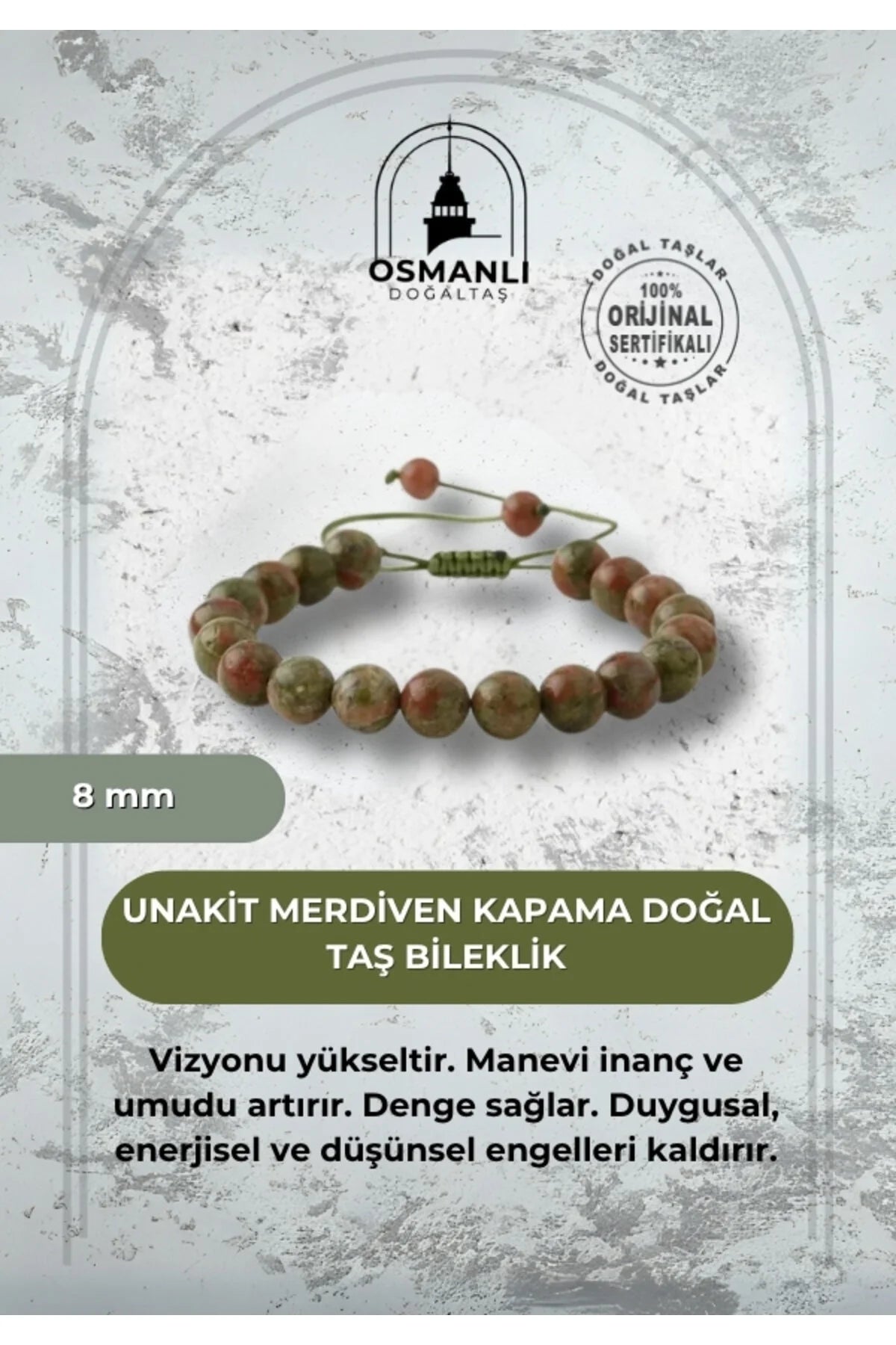 Unakit 8mm Merdiven Kapama Doğal Taş Bileklik