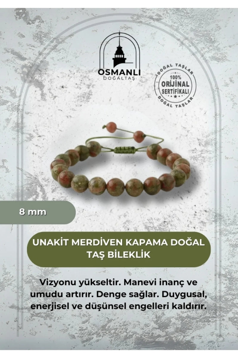 Unakit 8mm Merdiven Kapama Doğal Taş Bileklik