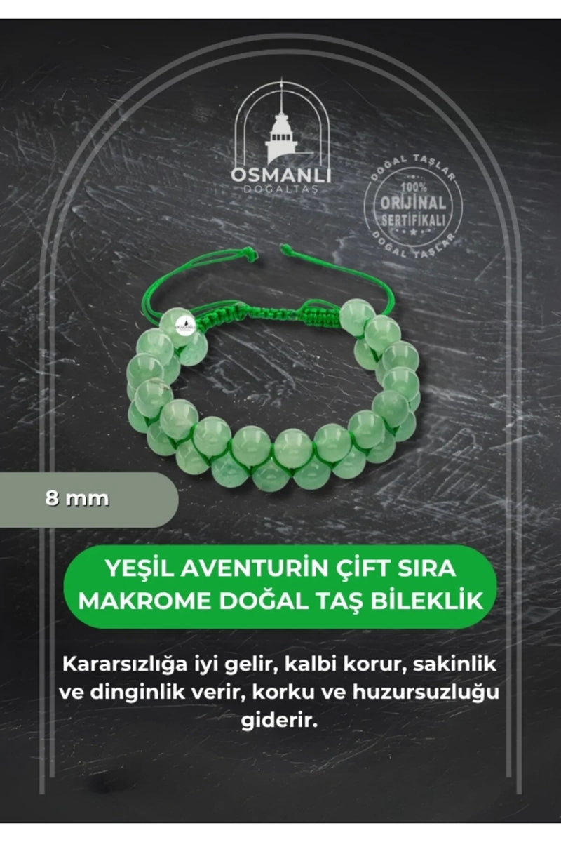 Yeşil Aventurin 8mm Çift Sıra Makrome Doğal Taş Bileklik