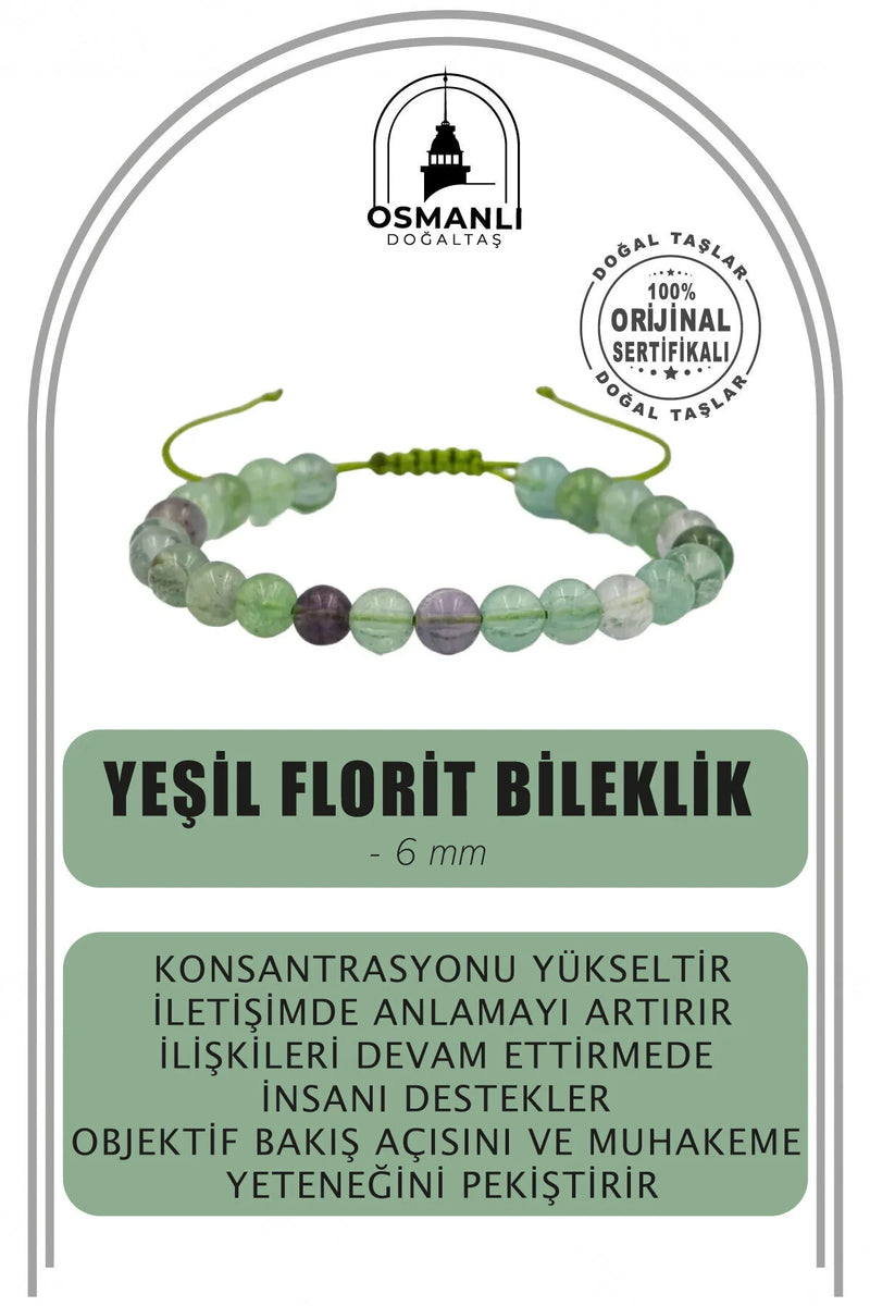 Yeşil Florit 6mm Merdiven Kapama Doğal Taş Bileklik