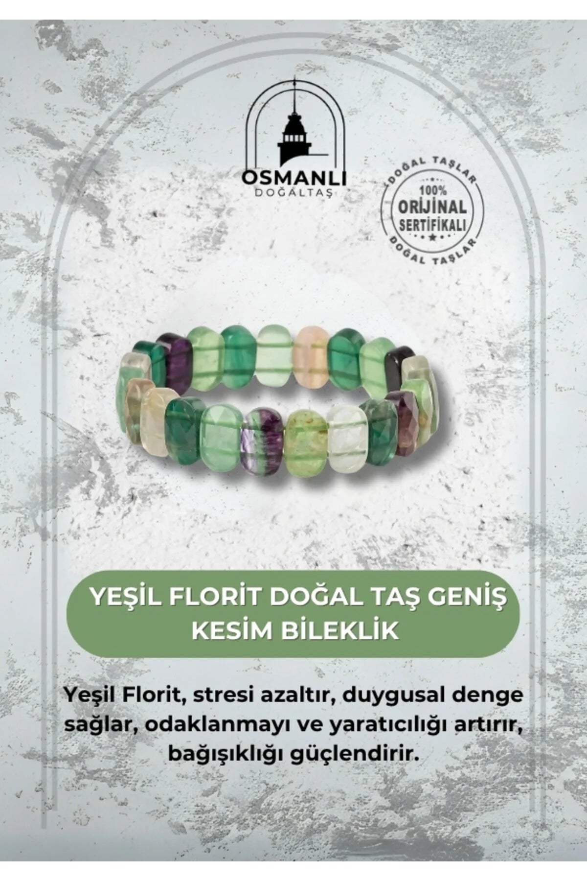 Yeşil Florit Doğal Taş Geniş Kesim Bileklik