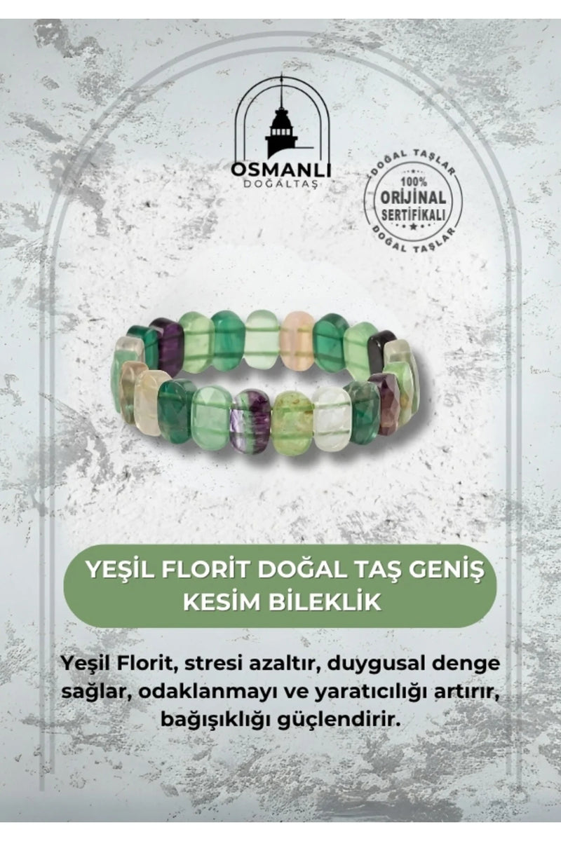 Yeşil Florit Doğal Taş Geniş Kesim Bileklik