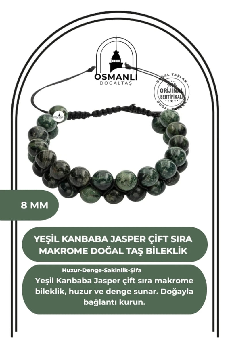 Yeşil Kanbaba Jasper 8mm Çift Sıra Makrome Doğal Taş Bileklik