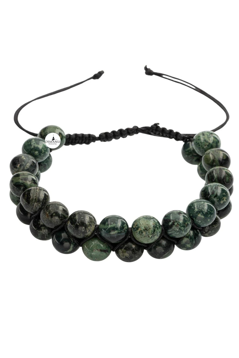 Yeşil Kanbaba Jasper 8mm Çift Sıra Makrome Doğal Taş Bileklik