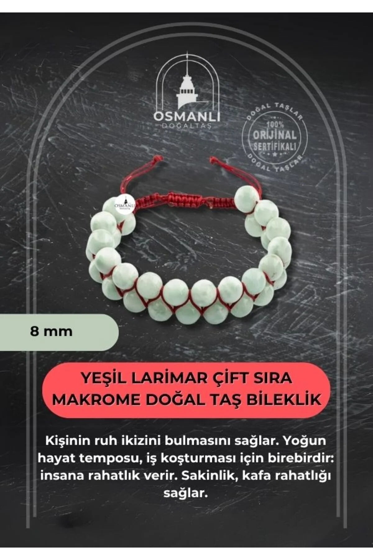 Yeşil Larimar 8mm Çift Sıra Makrome Doğal Taş Bileklik