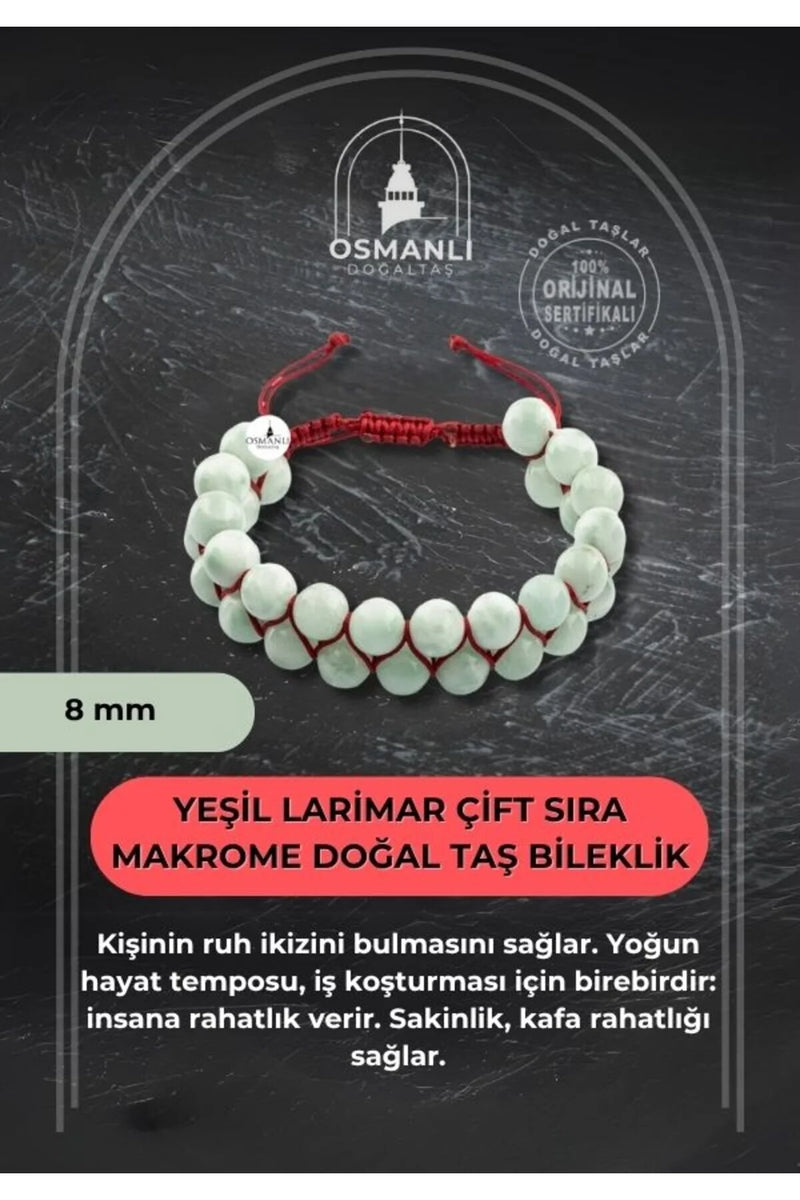 Yeşil Larimar 8mm Çift Sıra Makrome Doğal Taş Bileklik