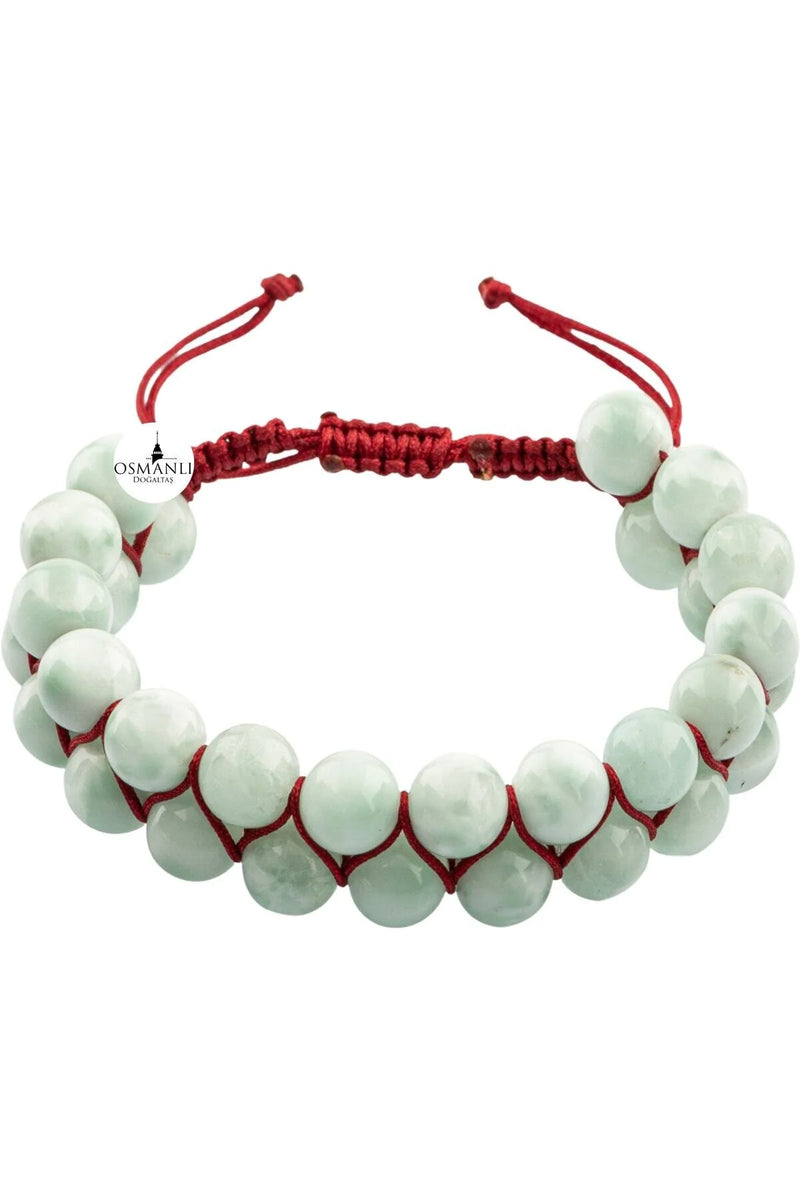 Yeşil Larimar 8mm Çift Sıra Makrome Doğal Taş Bileklik