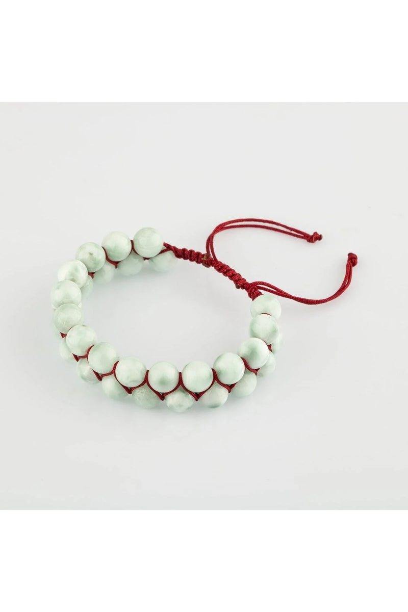 Yeşil Larimar 8mm Çift Sıra Makrome Doğal Taş Bileklik
