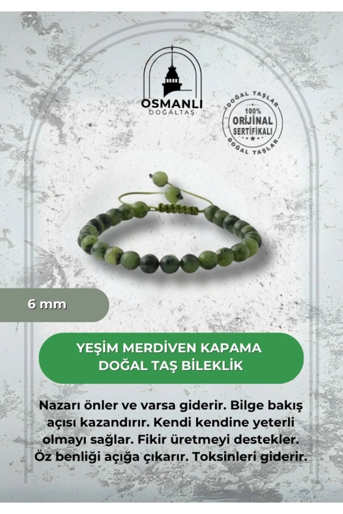 Yeşim 6mm Merdiven Kapama Doğal Taş Bileklik