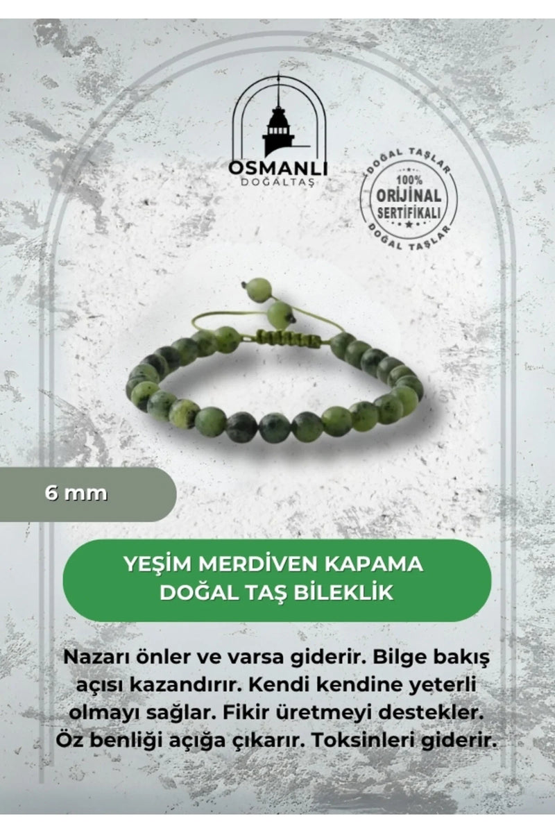 Yeşim 6mm Merdiven Kapama Doğal Taş Bileklik