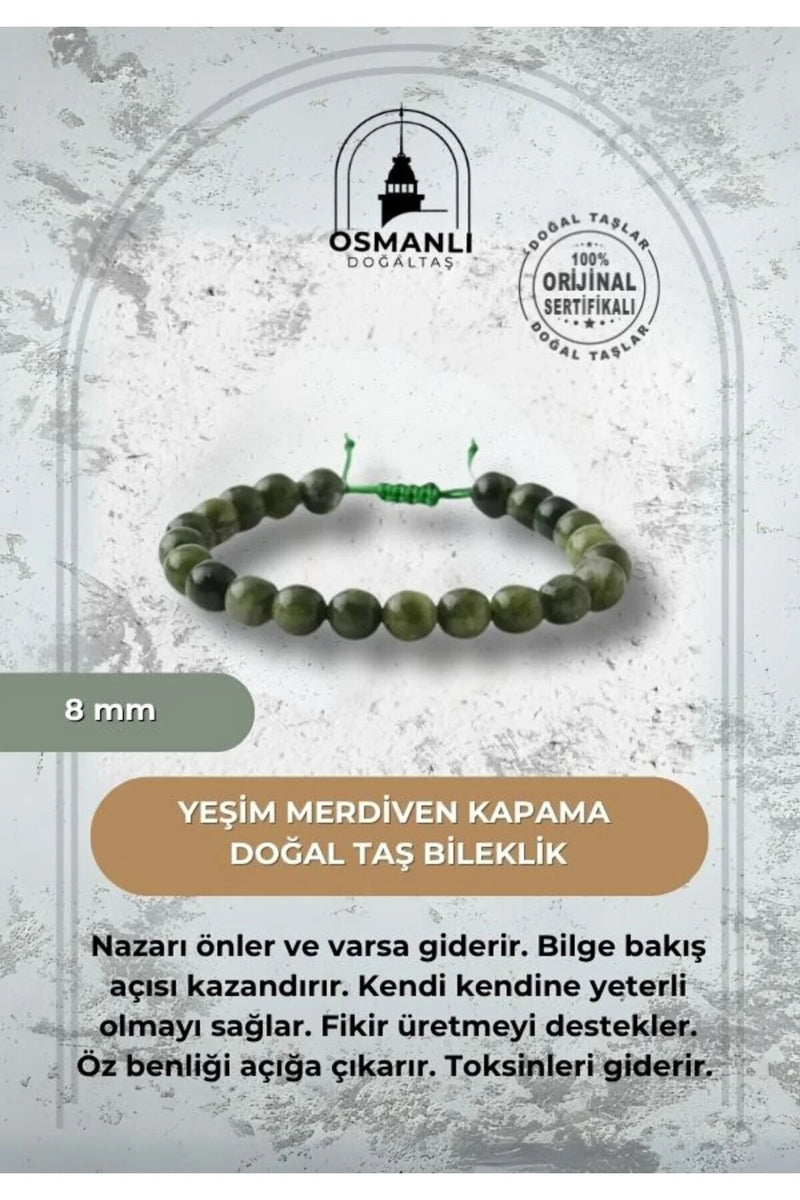 Yeşim 8mm Merdiven Kapama Doğal Taş Bileklik