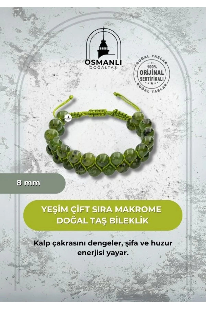Yeşim 8mm Çift Sıra Makrome Doğal Taş Bileklik